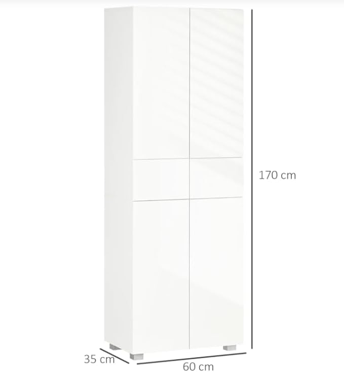 Tall High Gloss Storage Cabinet, Modern Freestanding Bathroom Kitchen Pantry Cupboard with Shelves, Doors & Drawers