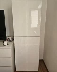 Tall High Gloss Storage Cabinet, Modern Freestanding Bathroom Kitchen Pantry Cupboard with Shelves, Doors & Drawers
