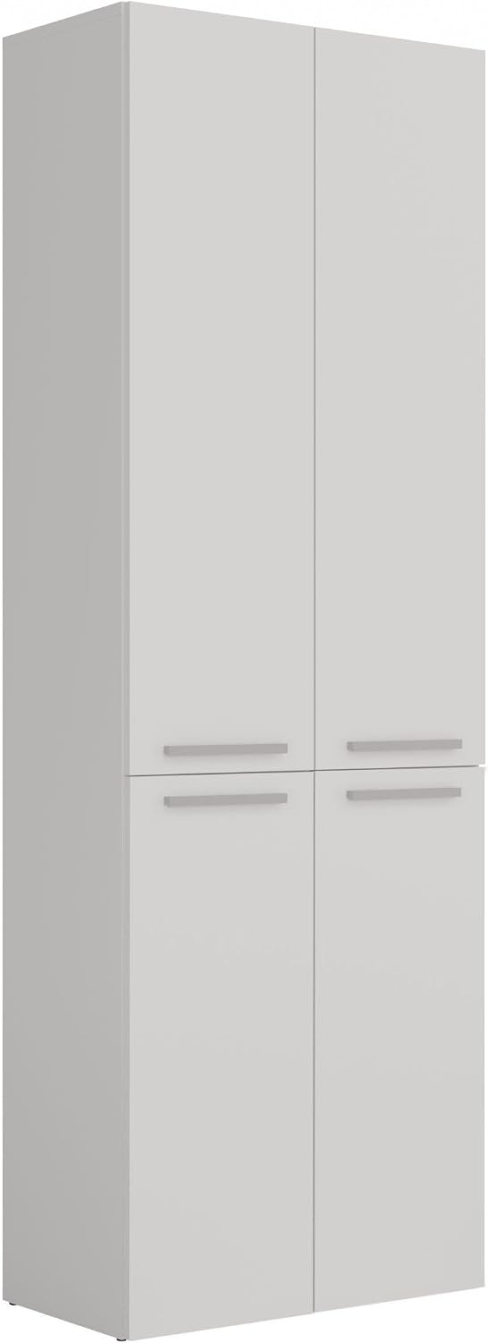 CDF Tall Bathroom Cabinet with 4 Doors Slim Storage Unit + Laundry Basket Freestanding Floor Cabinet 5 Shelves Organizer for Bathroom Laundry Hallway White 30x60x174 cm Easy Assembly