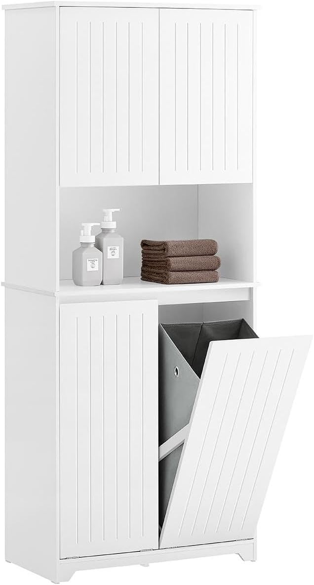 SoBuy Tall Bathroom Storage Cabinet 70cm with 2 Laundry Basket & Open Shelf