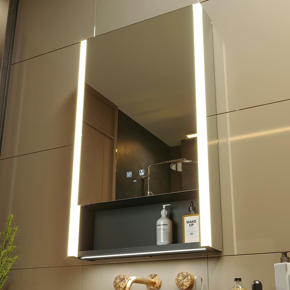KWW 80 x 70 cm Two Doors Aluminum LED Bathroom Medicine Cabinet with Mirror