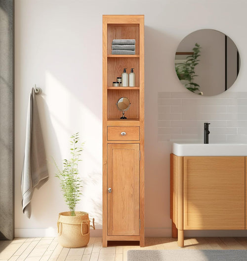 Hallowood Furniture Waverly Bathroom Storage with Drawer and Open Shelves