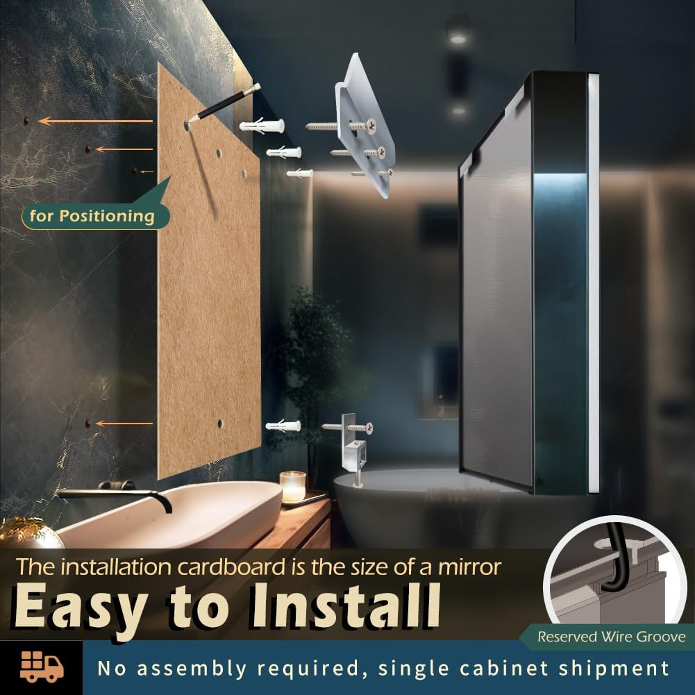 KWW 80 x 70 cm Two Doors Aluminum LED Bathroom Medicine Cabinet with Mirror