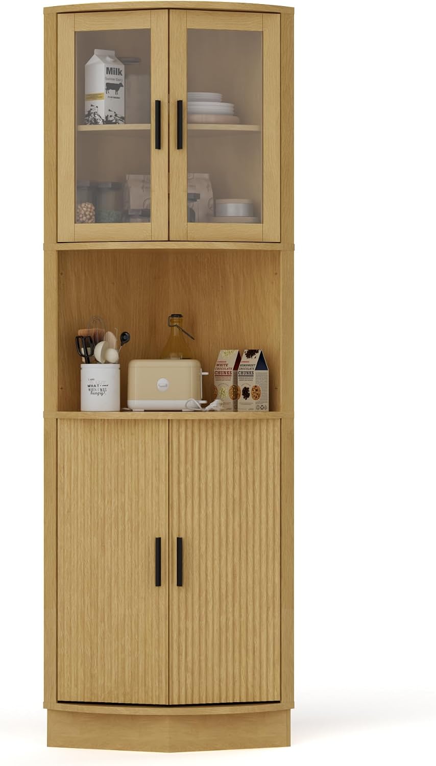 BonVache Corner Cabinet,5-Tier Storage Kitchen Sideboard Cabinets,Nature