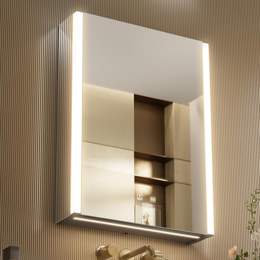 KWW 80 x 70 cm Two Doors Aluminum LED Bathroom Medicine Cabinet with Mirror