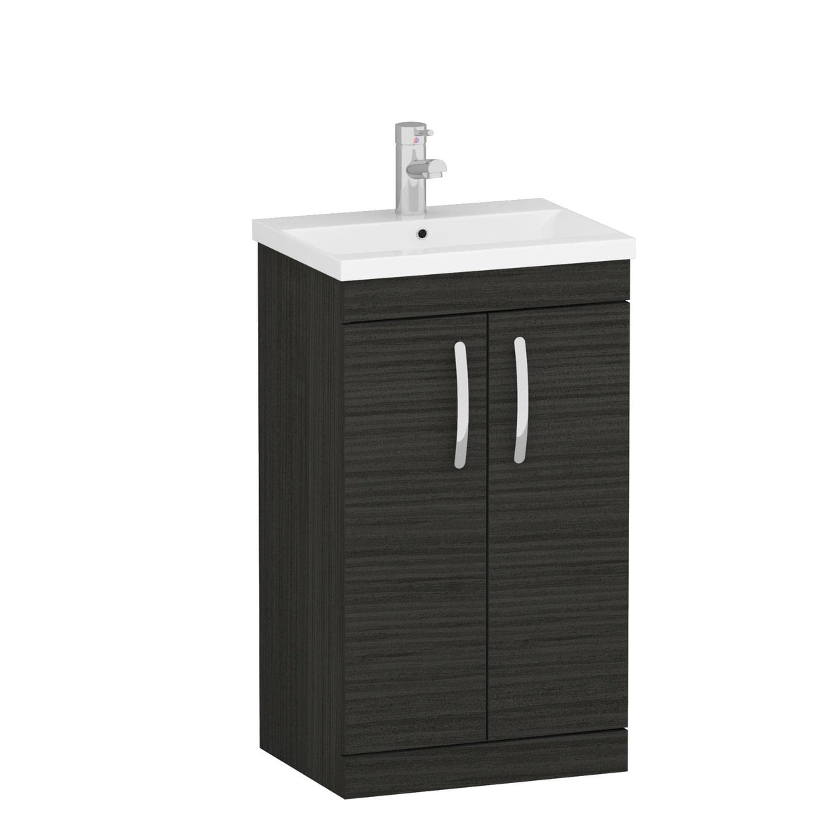 Royal Bathrooms 500mm Floor Standing Bathroom Vanity Unit Mid Edge Basin 2 Drawers Storage Cabinet Furniture - Grey Elm
