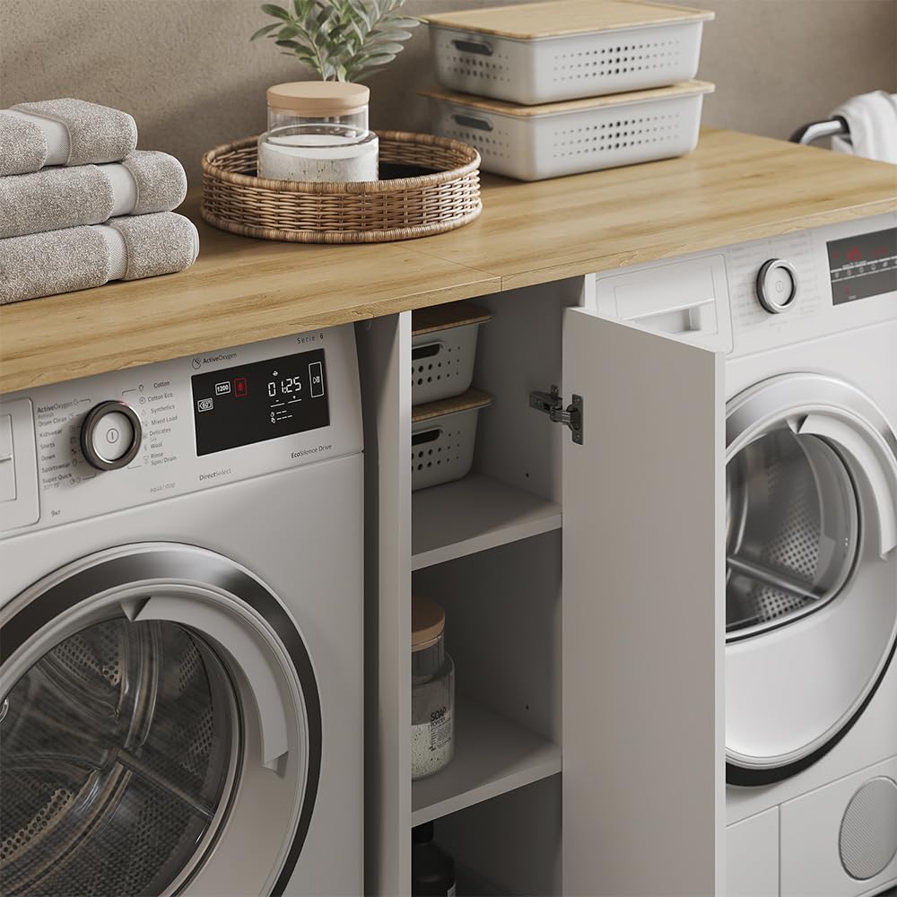 Vicco Washing machine cabinet Viktor, White/Artisan oak, 159.8 x 88.2 cm