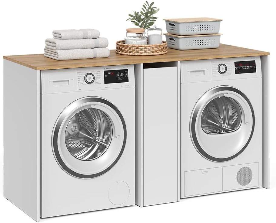 Vicco Washing machine cabinet Viktor, White/Artisan oak, 159.8 x 88.2 cm