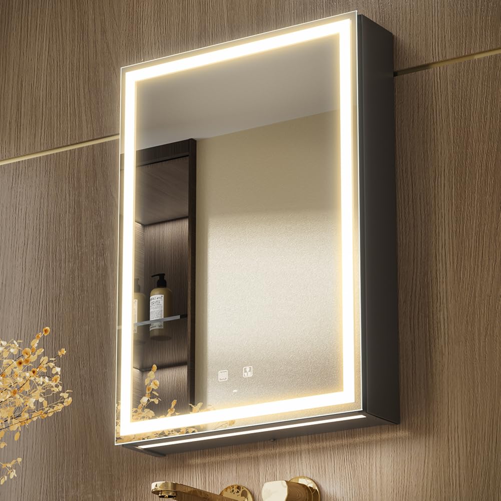 KWW 80 x 70 cm Two Doors Aluminum LED Bathroom Medicine Cabinet with Mirror