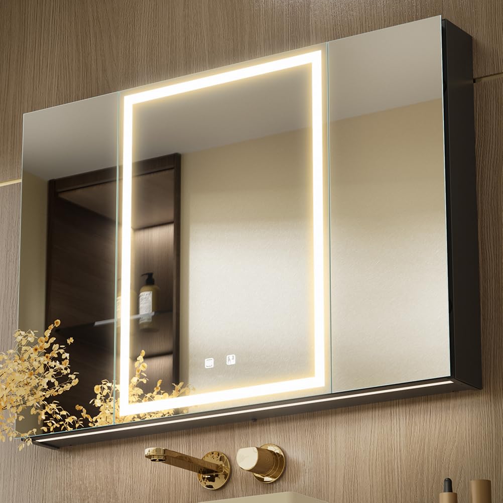 KWW 80 x 70 cm Two Doors Aluminum LED Bathroom Medicine Cabinet with Mirror