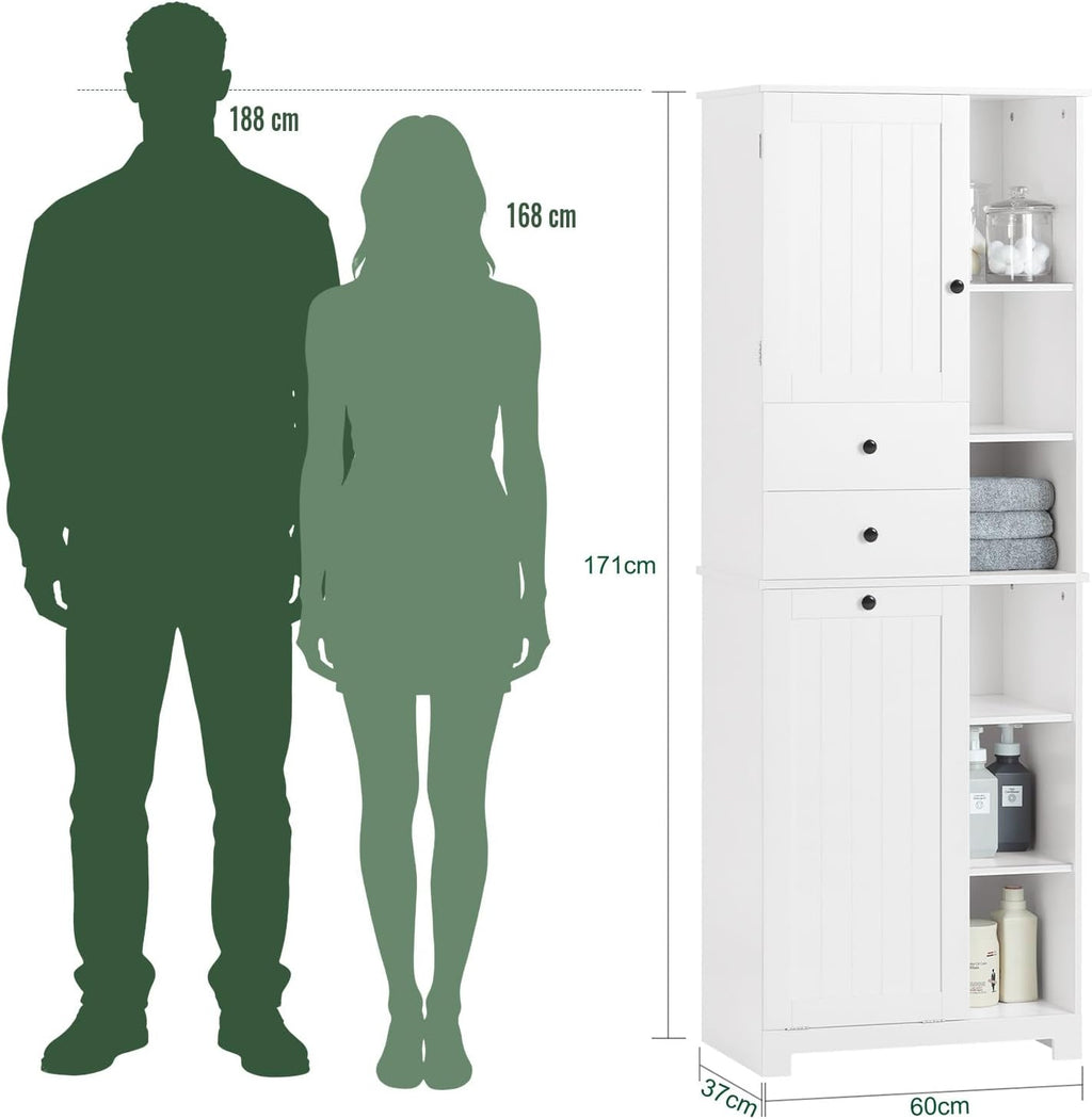 SoBuy Tall Bathroom Storage Cabinet 171 cm with Laundry Basket & Shelves