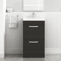 Royal Bathrooms 500mm Floor Standing Bathroom Vanity Unit Mid Edge Basin 2 Drawers Storage Cabinet Furniture - Grey Elm