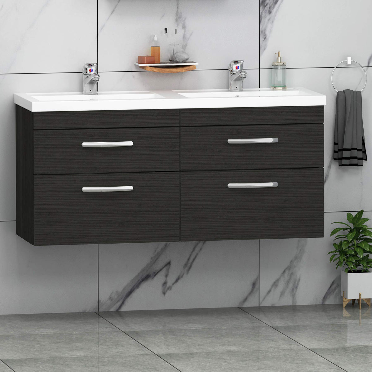 Royal Bathrooms 500mm Floor Standing Bathroom Vanity Unit Mid Edge Basin 2 Drawers Storage Cabinet Furniture - Grey Elm