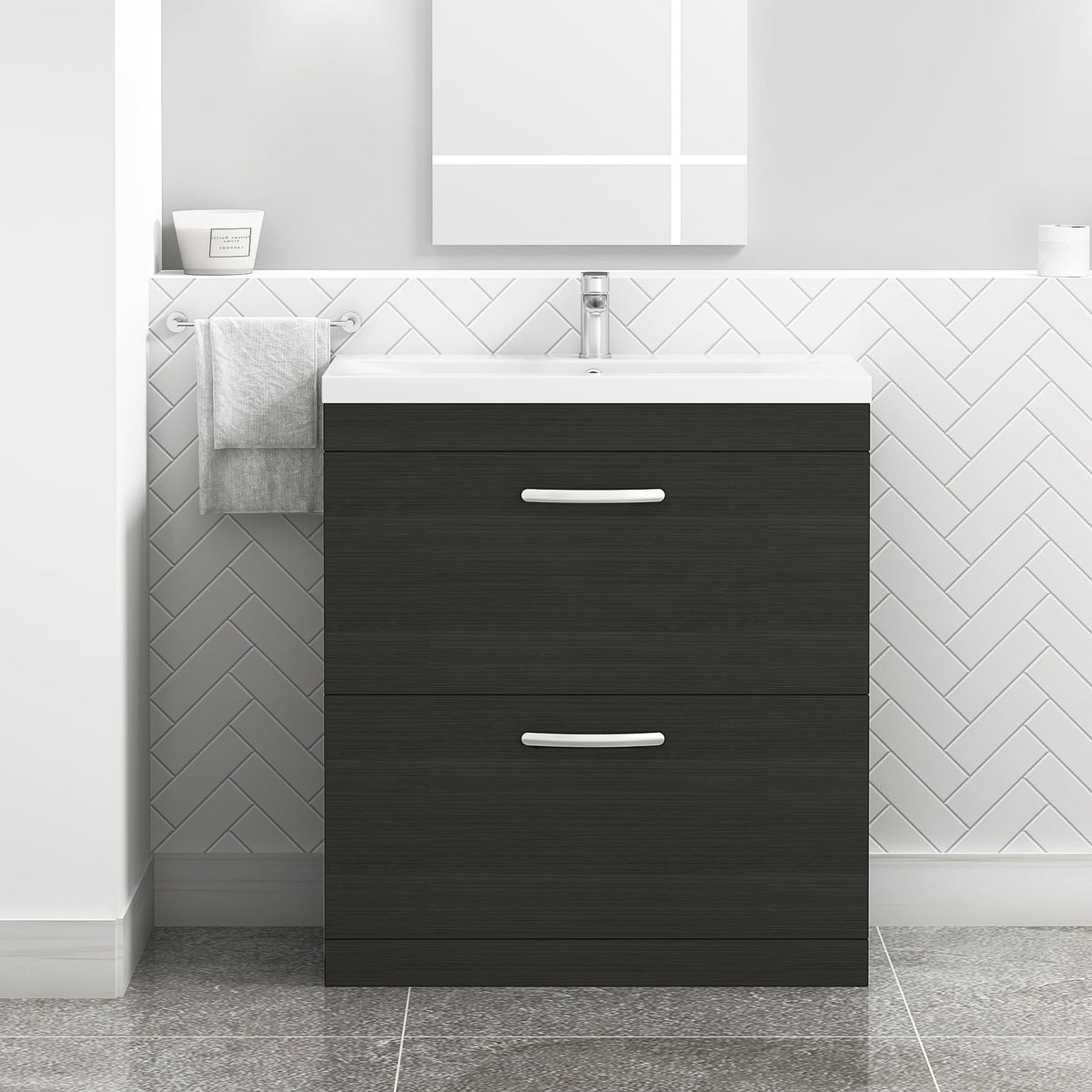 Royal Bathrooms 500mm Floor Standing Bathroom Vanity Unit Mid Edge Basin 2 Drawers Storage Cabinet Furniture - Grey Elm