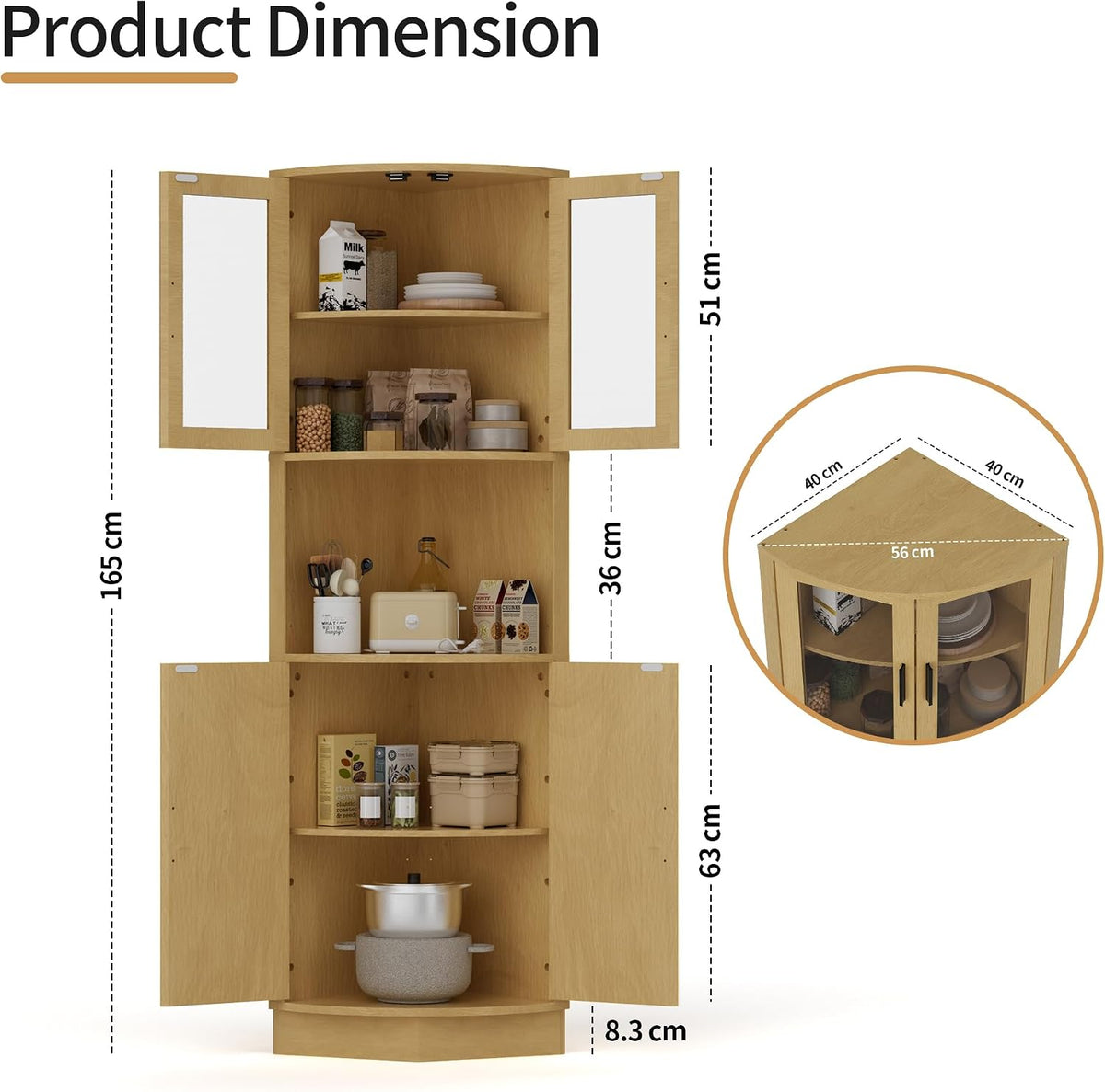 BonVache Corner Cabinet,5-Tier Storage Kitchen Sideboard Cabinets,Nature