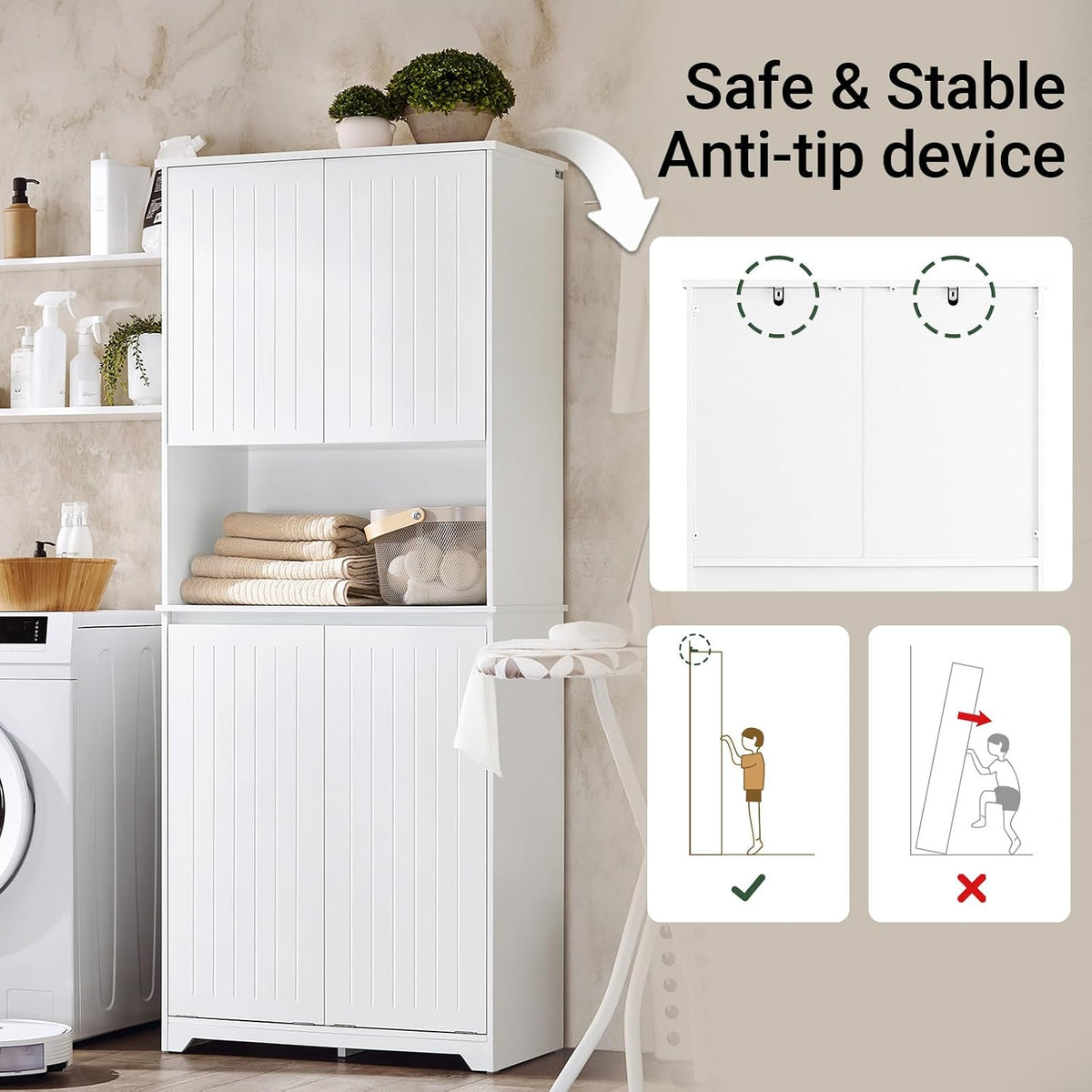 SoBuy Tall Bathroom Storage Cabinet 70cm with 2 Laundry Basket & Open Shelf