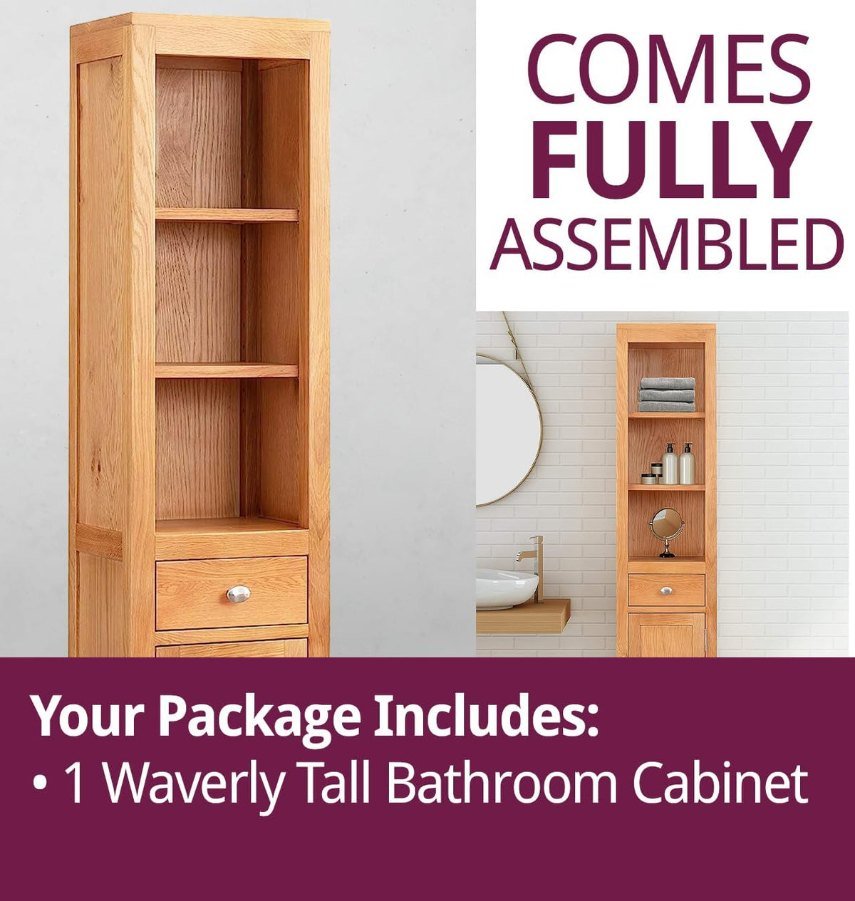 Hallowood Furniture Waverly Bathroom Storage with Drawer and Open Shelves