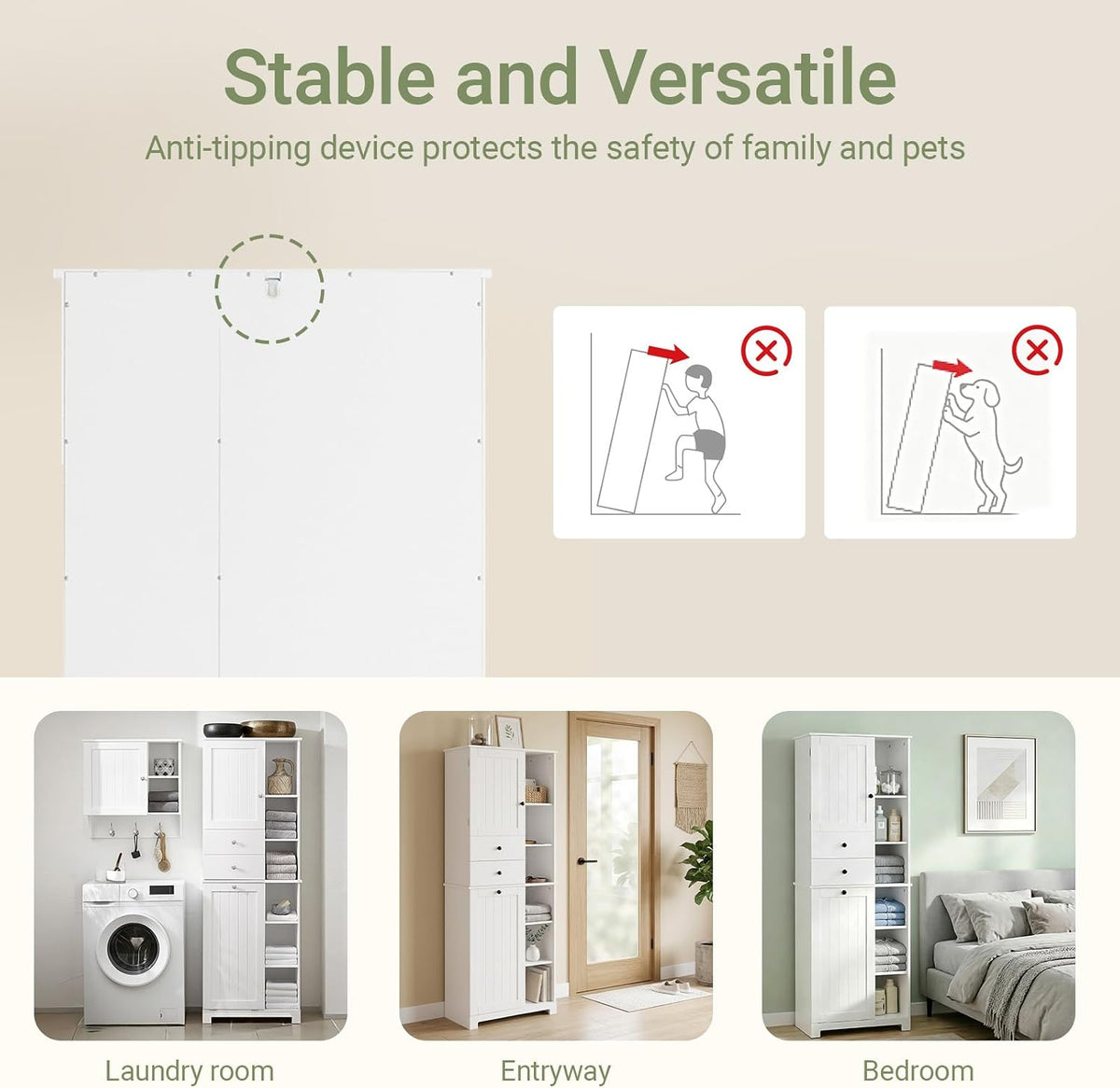 SoBuy Tall Bathroom Storage Cabinet 171 cm with Laundry Basket & Shelves