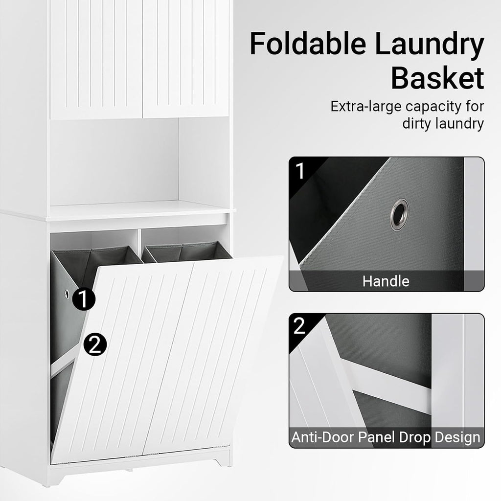 SoBuy Tall Bathroom Storage Cabinet 70cm with 2 Laundry Basket & Open Shelf