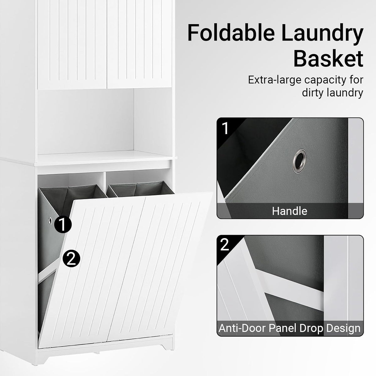 SoBuy Tall Bathroom Storage Cabinet 70cm with 2 Laundry Basket & Open Shelf