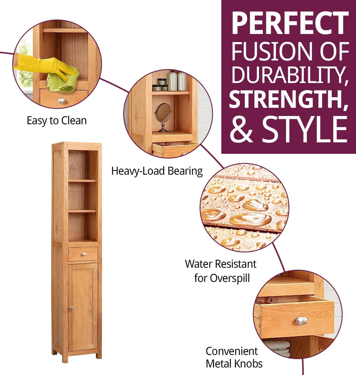 Hallowood Furniture Waverly Bathroom Storage with Drawer and Open Shelves