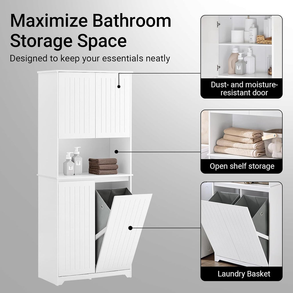 SoBuy Tall Bathroom Storage Cabinet 70cm with 2 Laundry Basket & Open Shelf