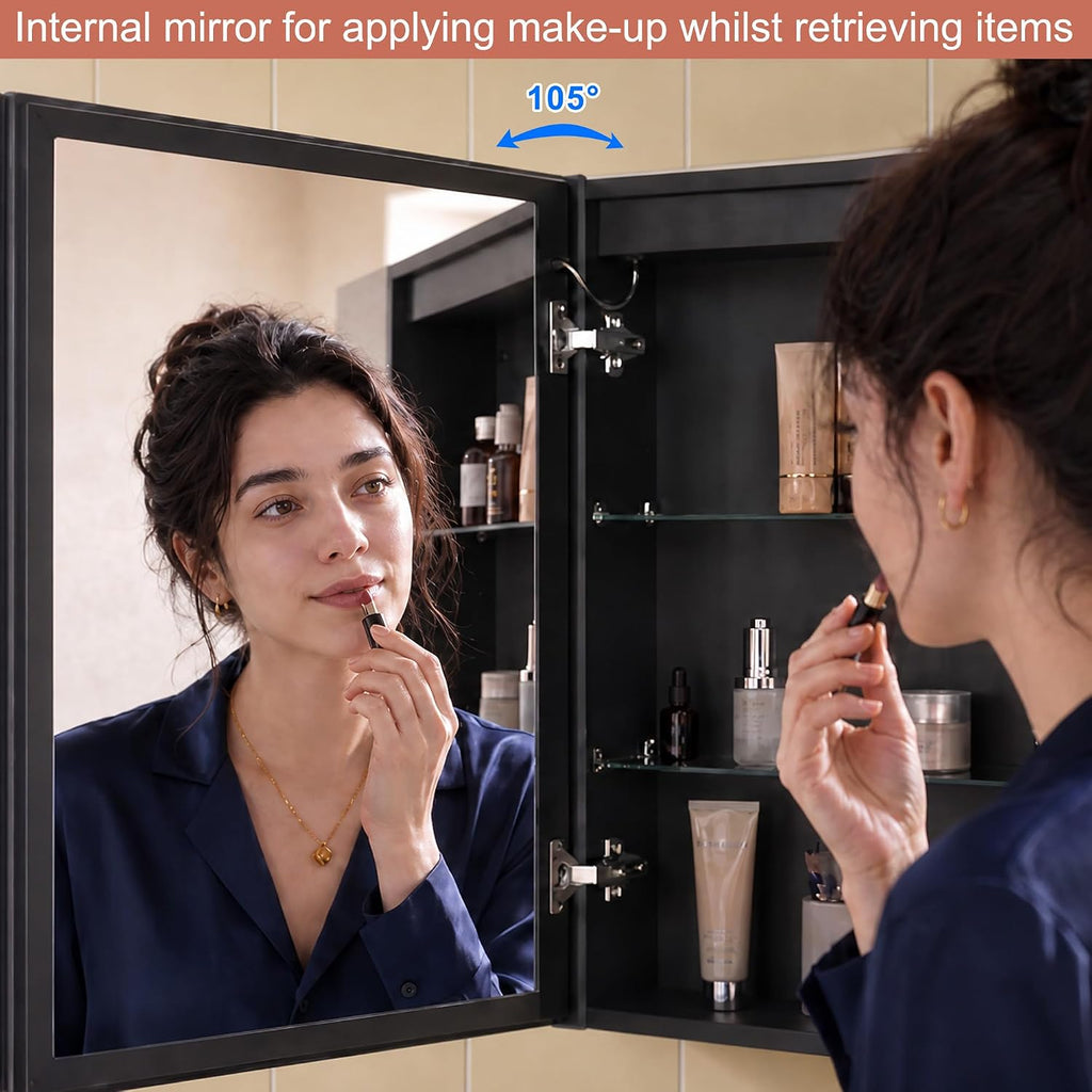 KWW 80 x 70 cm Two Doors Aluminum LED Bathroom Medicine Cabinet with Mirror