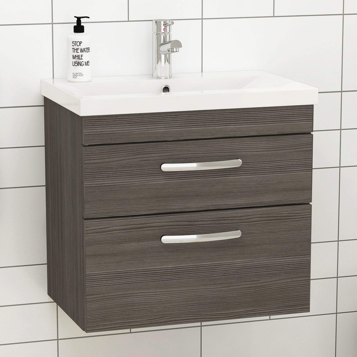 Royal Bathrooms 500mm Floor Standing Bathroom Vanity Unit Mid Edge Basin 2 Drawers Storage Cabinet Furniture - Grey Elm