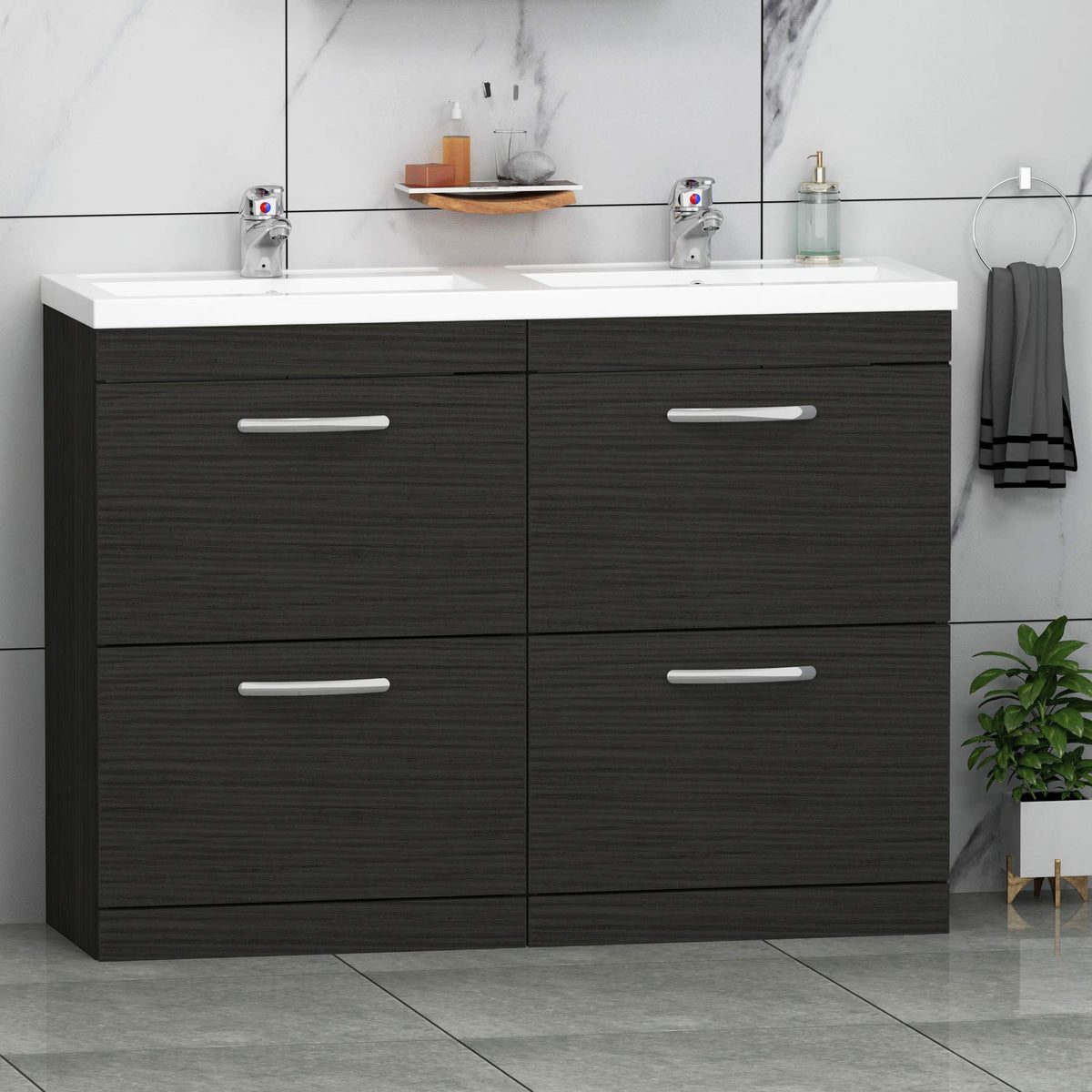 Royal Bathrooms 500mm Floor Standing Bathroom Vanity Unit Mid Edge Basin 2 Drawers Storage Cabinet Furniture - Grey Elm