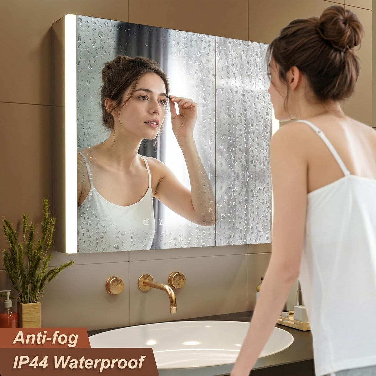 KWW 80 x 70 cm Two Doors Aluminum LED Bathroom Medicine Cabinet with Mirror