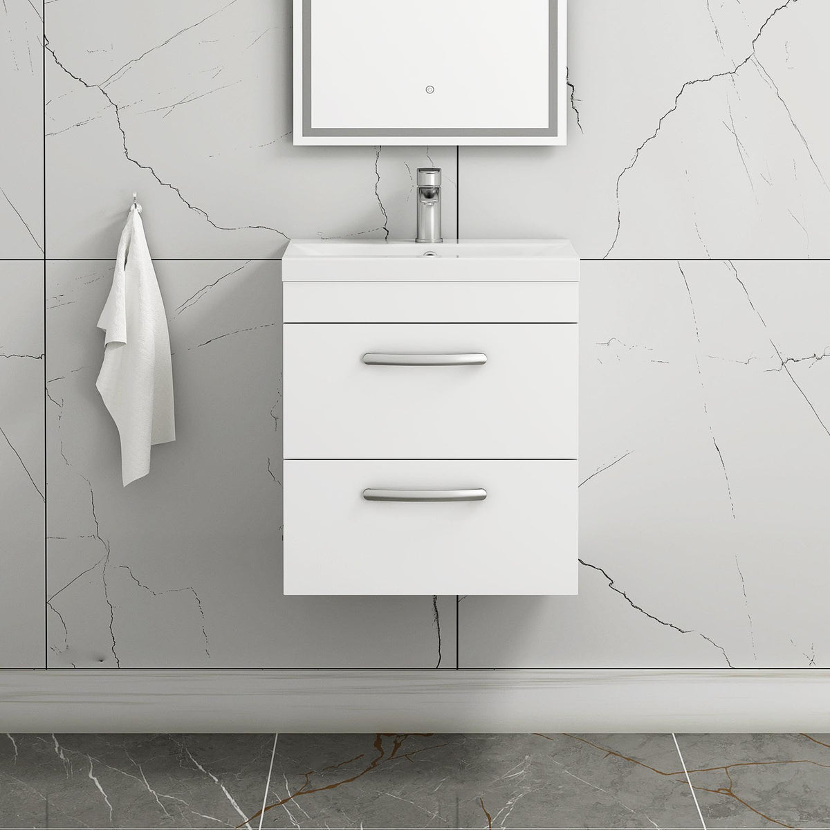Royal Bathrooms 500mm Floor Standing Bathroom Vanity Unit Mid Edge Basin 2 Drawers Storage Cabinet Furniture - Grey Elm