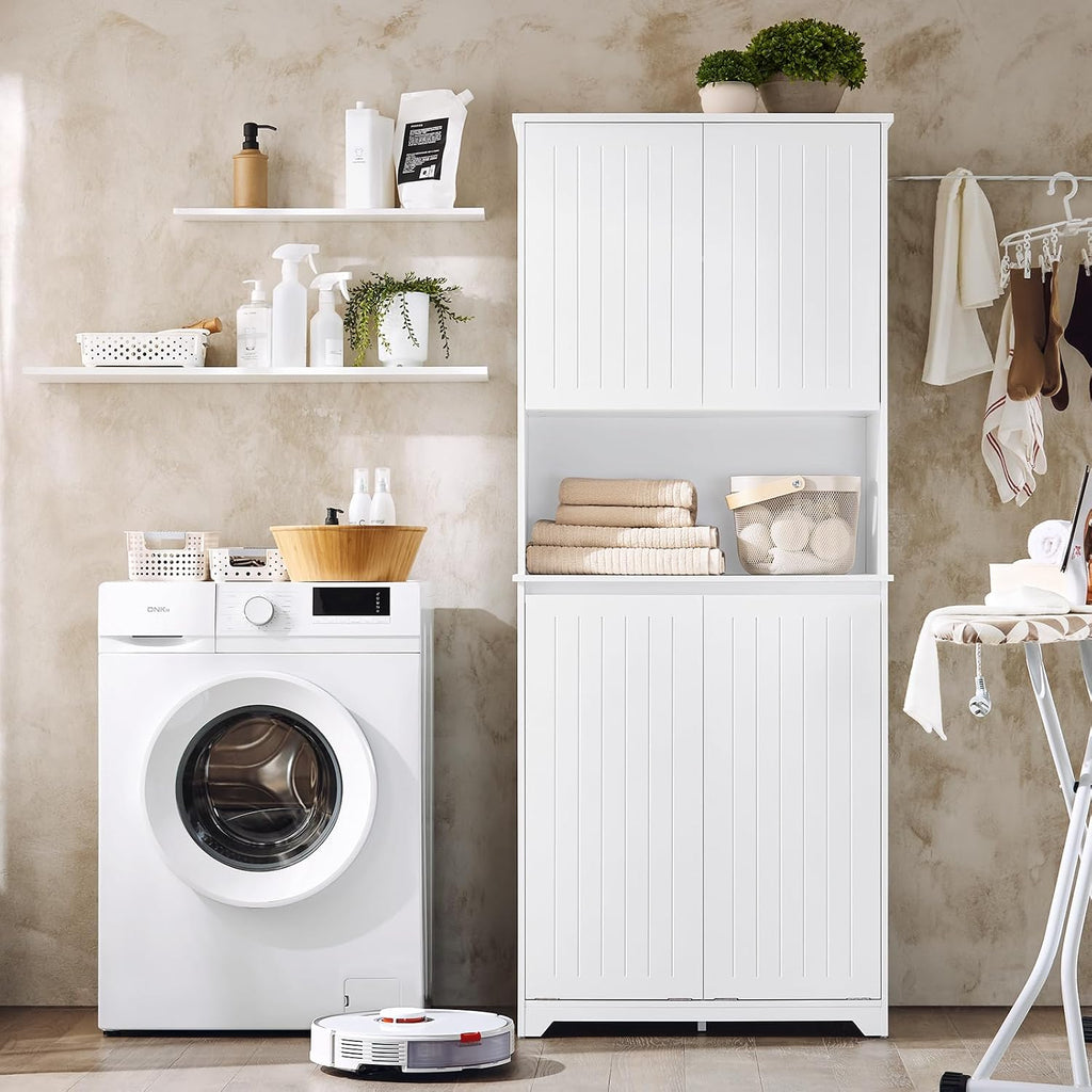 SoBuy Tall Bathroom Storage Cabinet 70cm with 2 Laundry Basket & Open Shelf