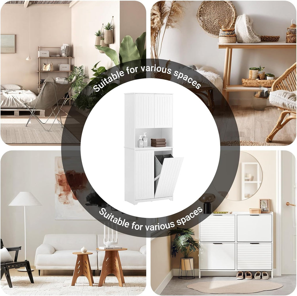 SoBuy Tall Bathroom Storage Cabinet 70cm with 2 Laundry Basket & Open Shelf