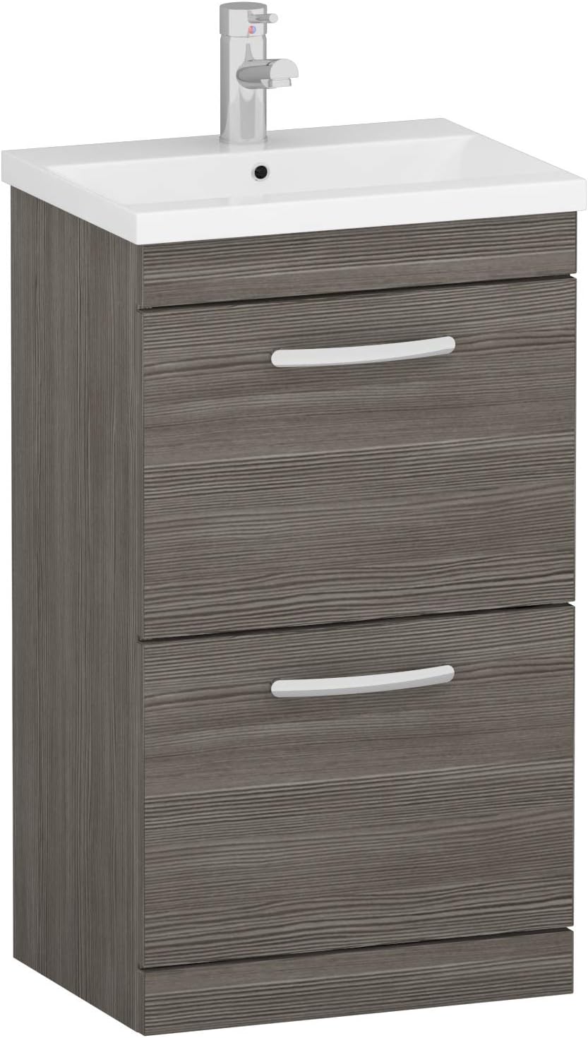 Royal Bathrooms 500mm Floor Standing Bathroom Vanity Unit Mid Edge Basin 2 Drawers Storage Cabinet Furniture - Grey Elm