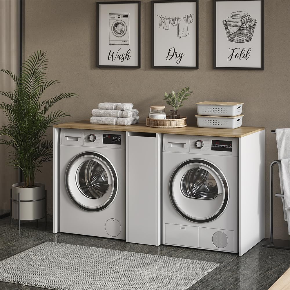 Vicco Washing machine cabinet Viktor, White/Artisan oak, 159.8 x 88.2 cm