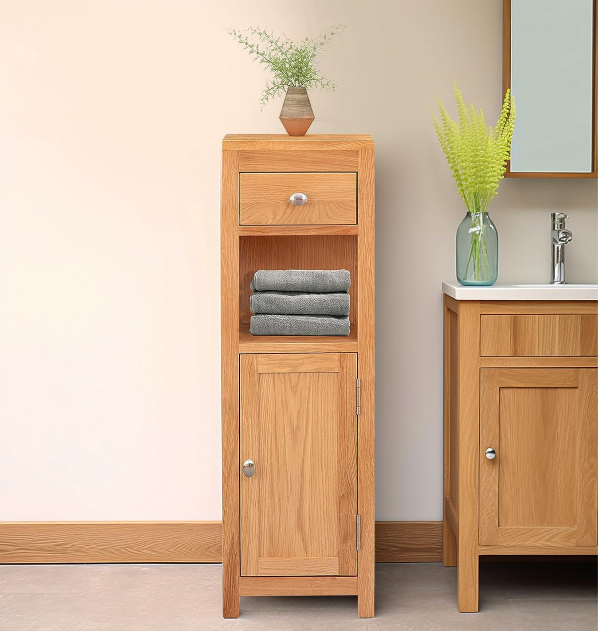 Hallowood Furniture Waverly Bathroom Storage with Drawer and Open Shelves