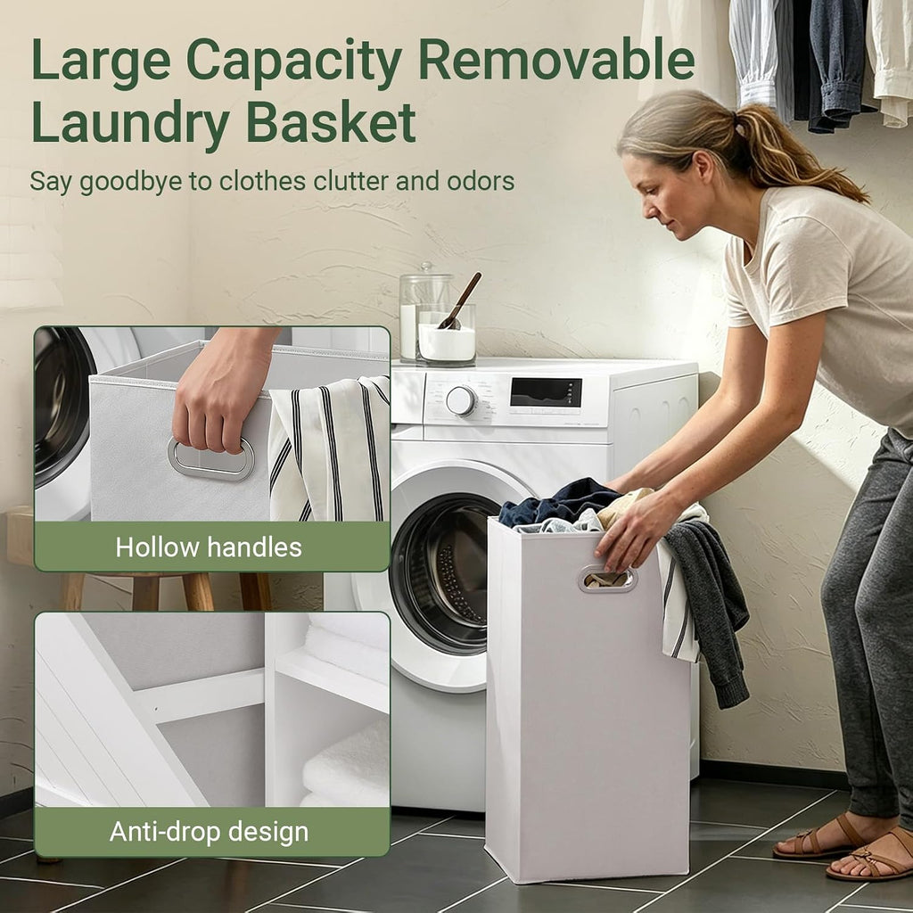 SoBuy Tall Bathroom Storage Cabinet 171 cm with Laundry Basket & Shelves