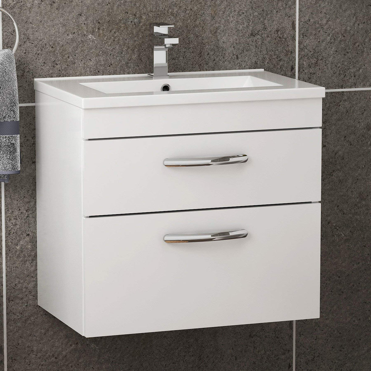 Royal Bathrooms 500mm Floor Standing Bathroom Vanity Unit Mid Edge Basin 2 Drawers Storage Cabinet Furniture - Grey Elm