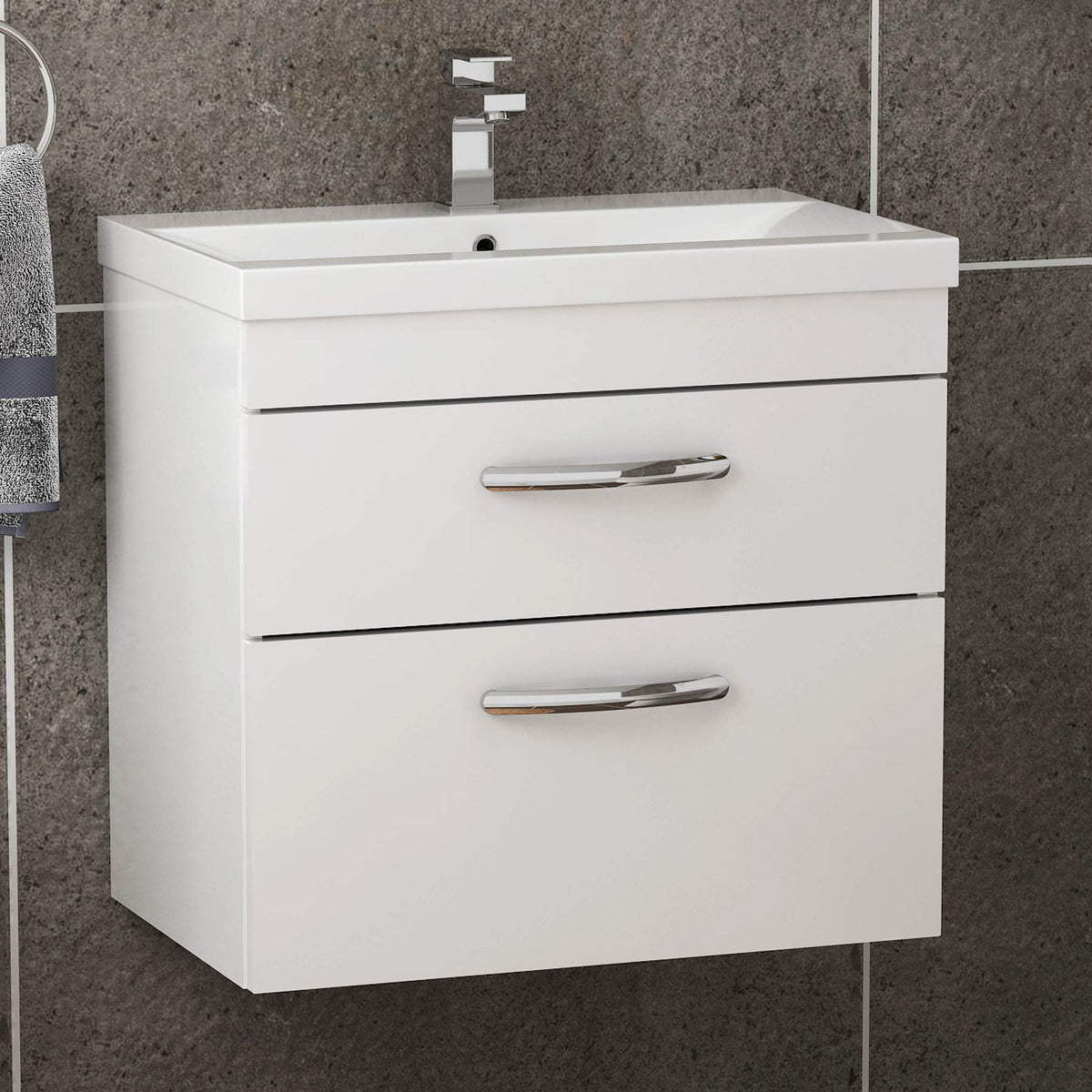 Royal Bathrooms 500mm Floor Standing Bathroom Vanity Unit Mid Edge Basin 2 Drawers Storage Cabinet Furniture - Grey Elm