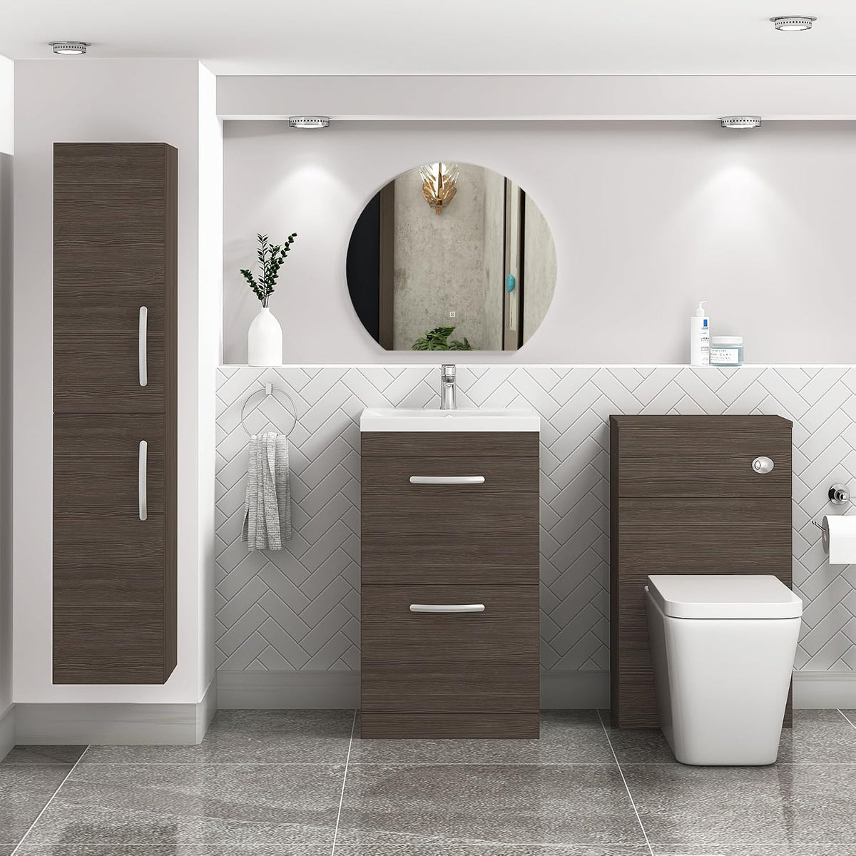 Royal Bathrooms 500mm Floor Standing Bathroom Vanity Unit Mid Edge Basin 2 Drawers Storage Cabinet Furniture - Grey Elm