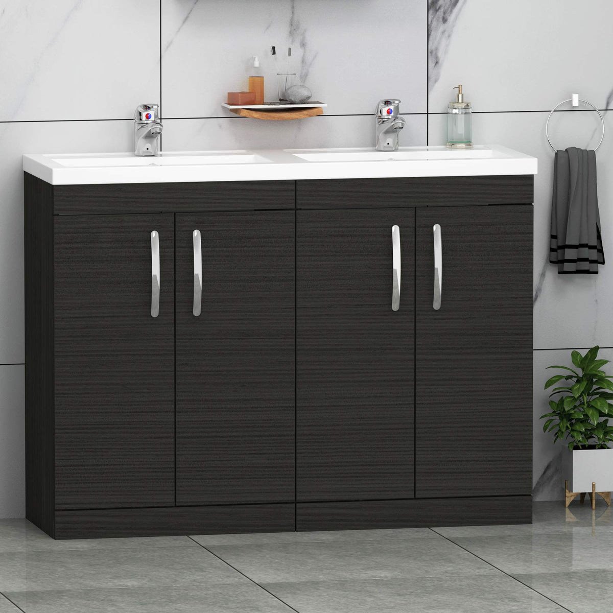 Royal Bathrooms 500mm Floor Standing Bathroom Vanity Unit Mid Edge Basin 2 Drawers Storage Cabinet Furniture - Grey Elm