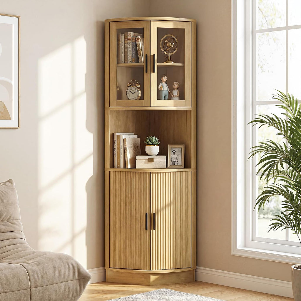 BonVache Corner Cabinet,5-Tier Storage Kitchen Sideboard Cabinets,Nature