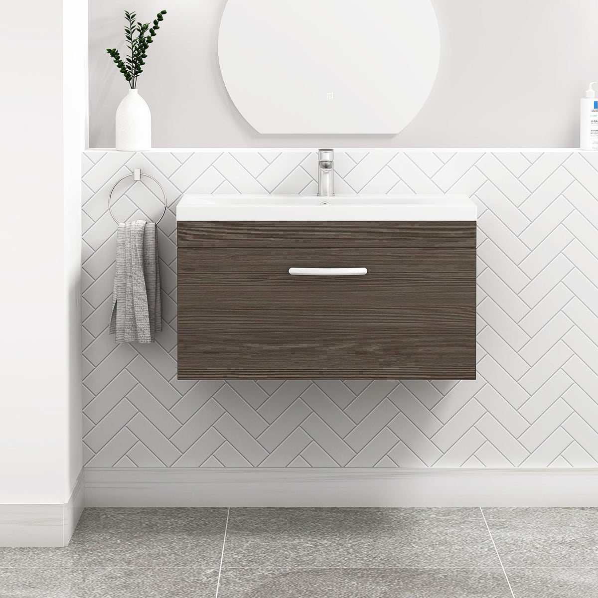 Royal Bathrooms 500mm Floor Standing Bathroom Vanity Unit Mid Edge Basin 2 Drawers Storage Cabinet Furniture - Grey Elm