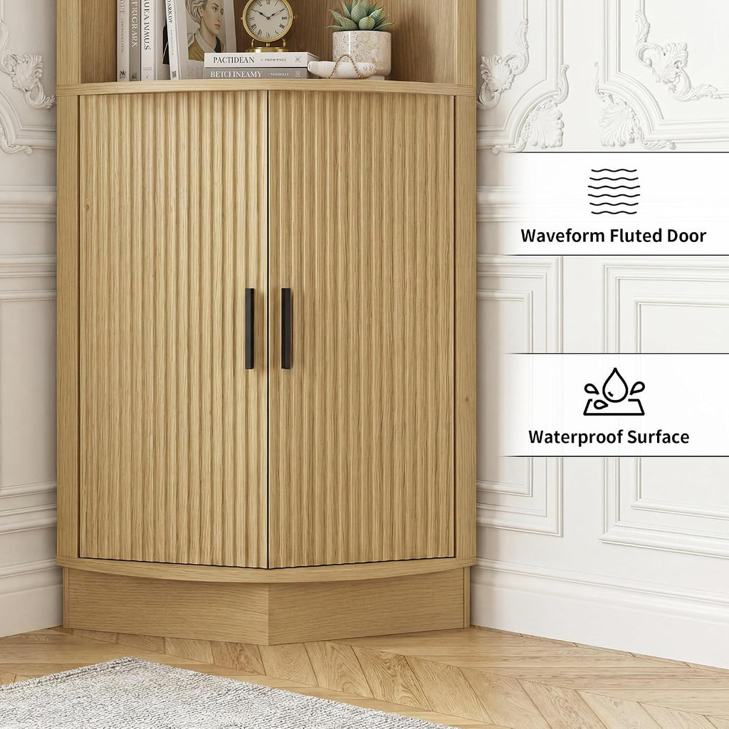 BonVache Corner Cabinet,5-Tier Storage Kitchen Sideboard Cabinets,Nature