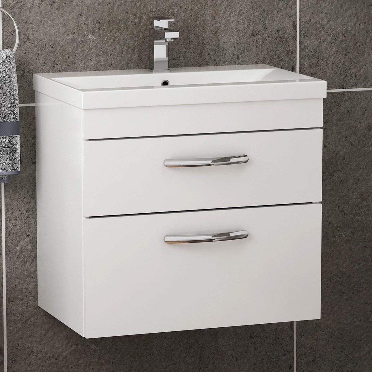 Royal Bathrooms 500mm Floor Standing Bathroom Vanity Unit Mid Edge Basin 2 Drawers Storage Cabinet Furniture - Grey Elm