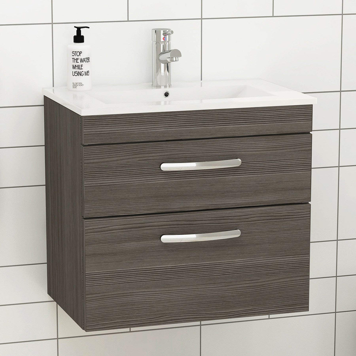 Royal Bathrooms 500mm Floor Standing Bathroom Vanity Unit Mid Edge Basin 2 Drawers Storage Cabinet Furniture - Grey Elm