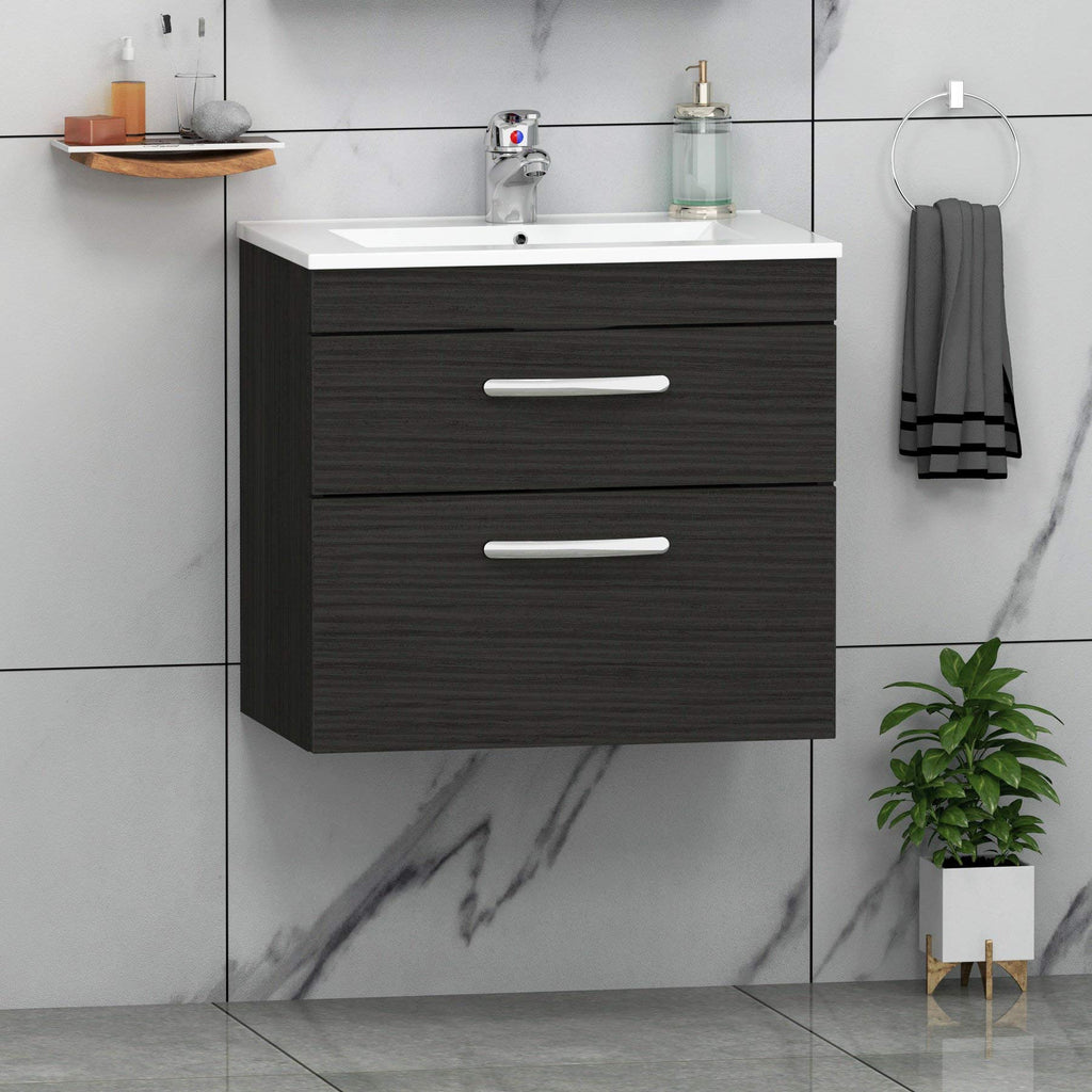 Royal Bathrooms 500mm Floor Standing Bathroom Vanity Unit Mid Edge Basin 2 Drawers Storage Cabinet Furniture - Grey Elm