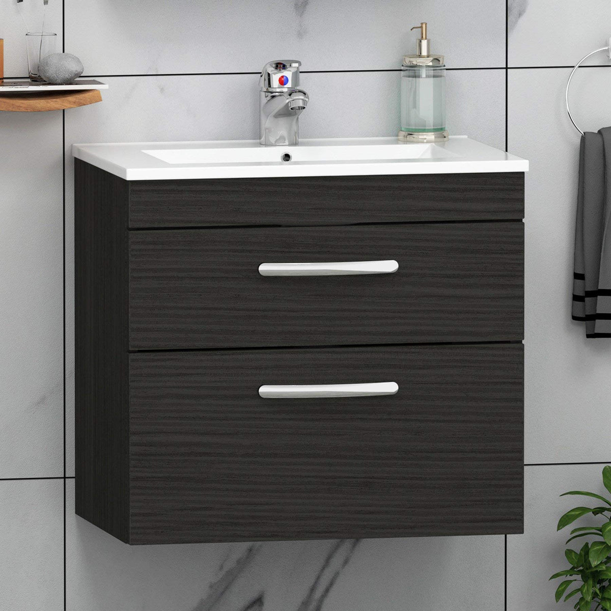 Royal Bathrooms 500mm Floor Standing Bathroom Vanity Unit Mid Edge Basin 2 Drawers Storage Cabinet Furniture - Grey Elm