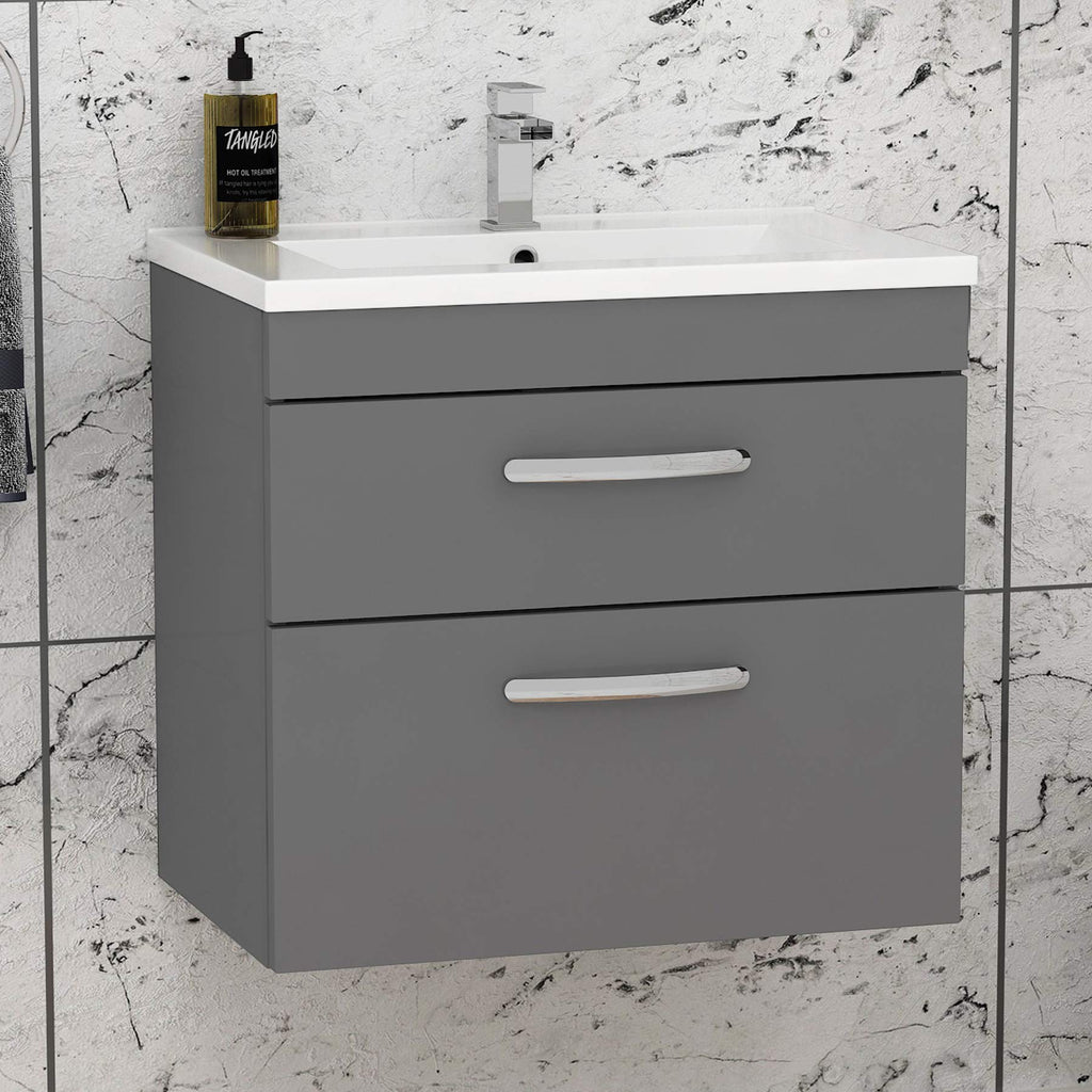 Royal Bathrooms 500mm Floor Standing Bathroom Vanity Unit Mid Edge Basin 2 Drawers Storage Cabinet Furniture - Grey Elm
