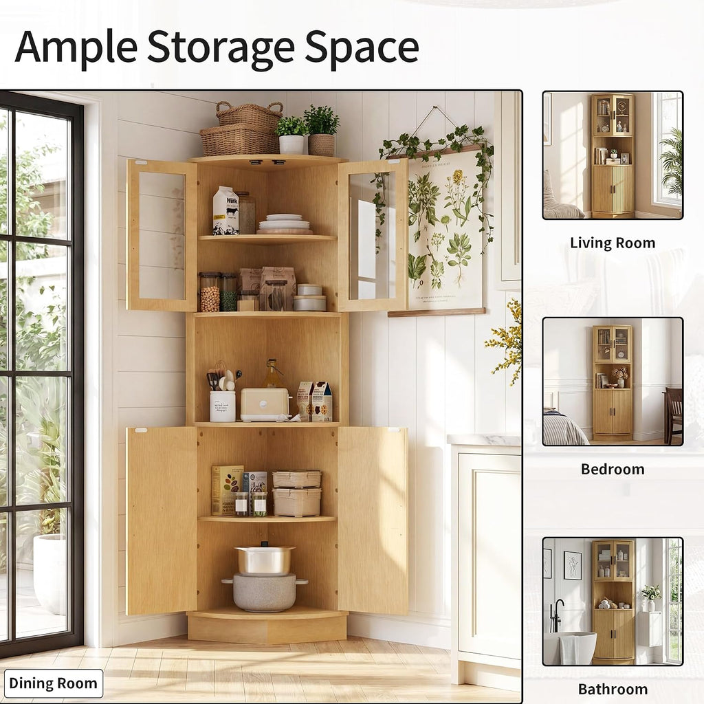 BonVache Corner Cabinet,5-Tier Storage Kitchen Sideboard Cabinets,Nature